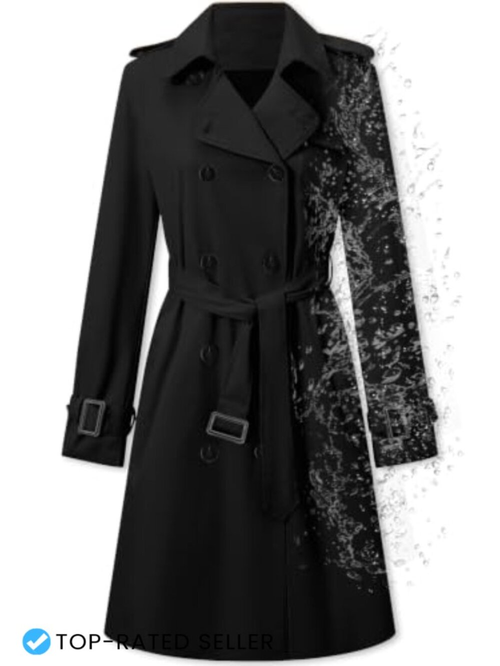 Water-Repellent Double-Breasted Belted Trench Coat Long Sleeve